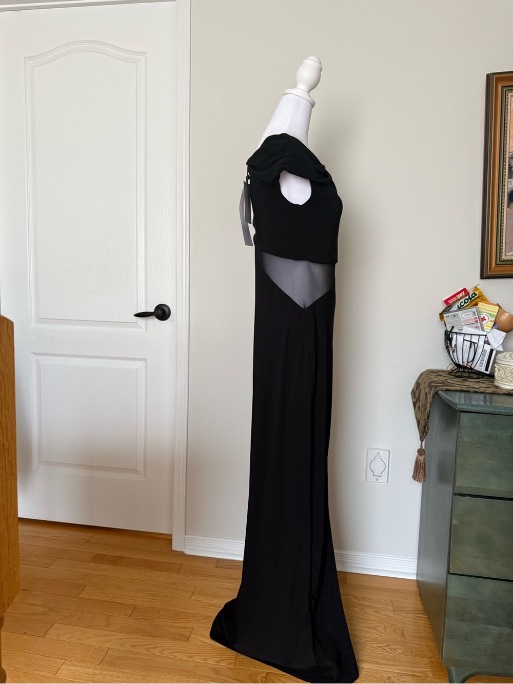 Club L London Emily Black Asymmetric Mesh Maxi Gown Dress Size 10 NWT - Picture 12 of 15